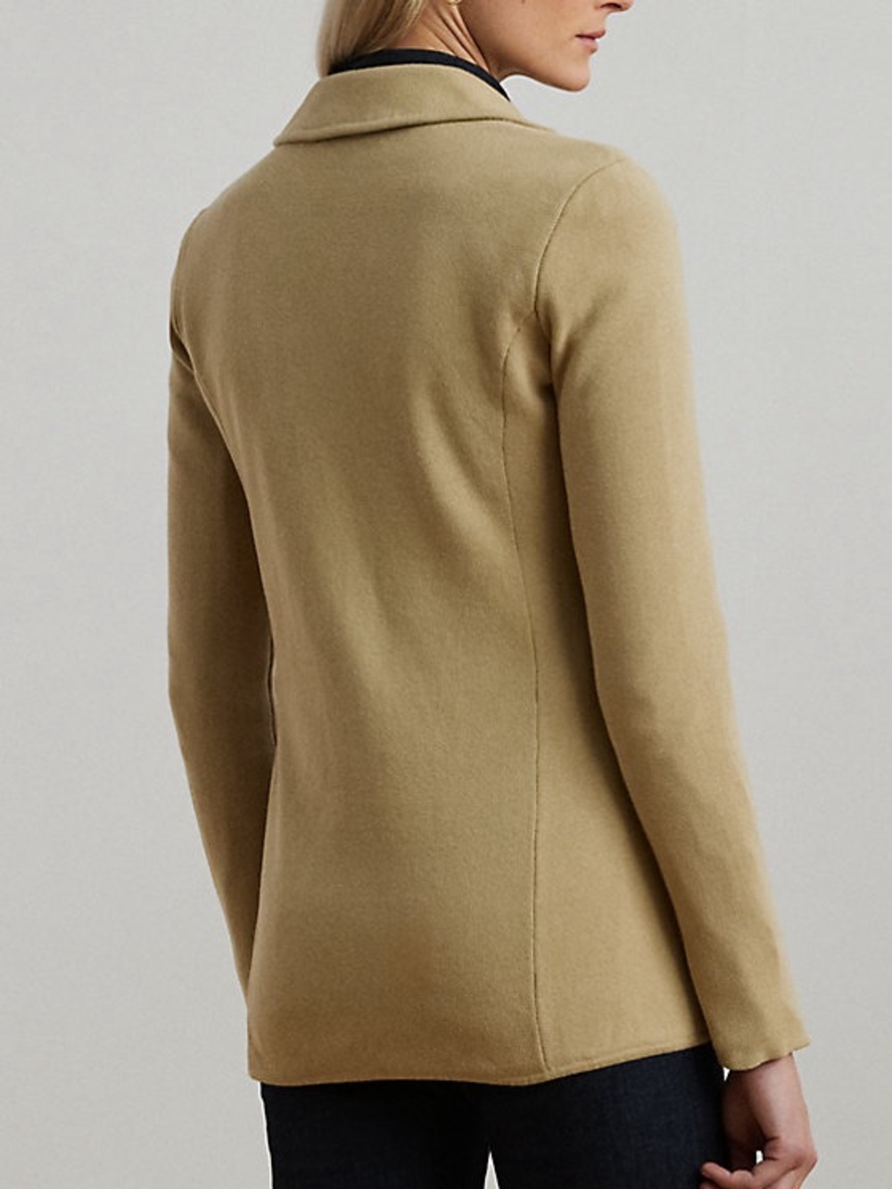 Lauren Ralph Lauren Tan Cotton Blend Sweater Knit Blazer Jacket - Picture 3 of 14